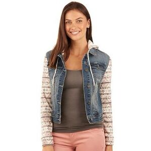 WallFlower Print Hooded Jean Jacket